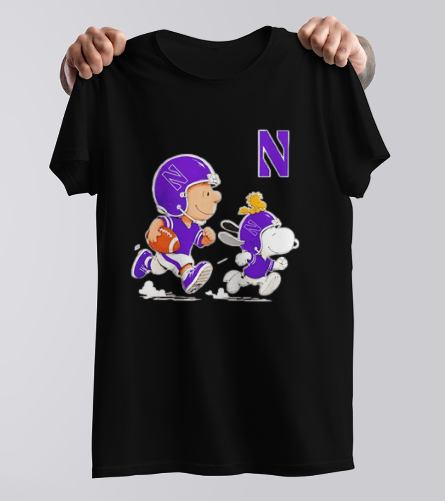 Northwestern Wildcats Charlie Brown Woodstock Snoopy Football Running T-Shirt