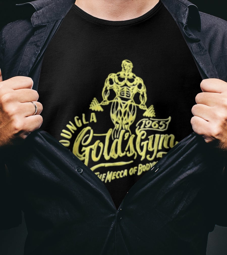 Youngla Golds Gym 1965 The Mecca Of Bodybuilding Muscular Man Holding Barbell T-Shirt