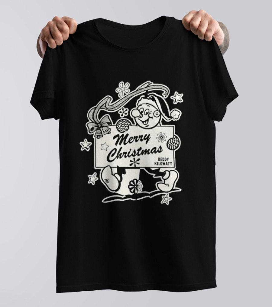Reddy Kilowatt Merry Christmas Holiday Print Concept With Snowflakes T-Shirt