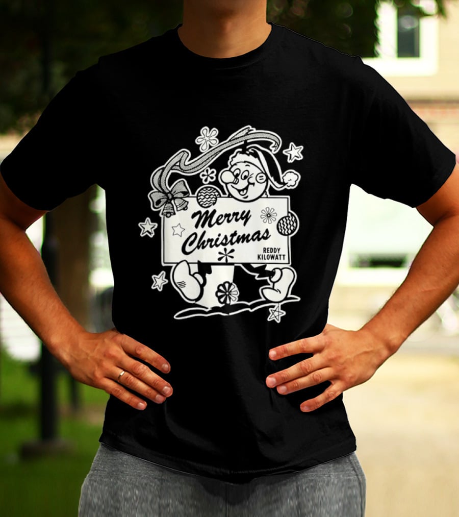 Reddy Kilowatt Merry Christmas Holiday Print Concept With Snowflakes T-Shirt