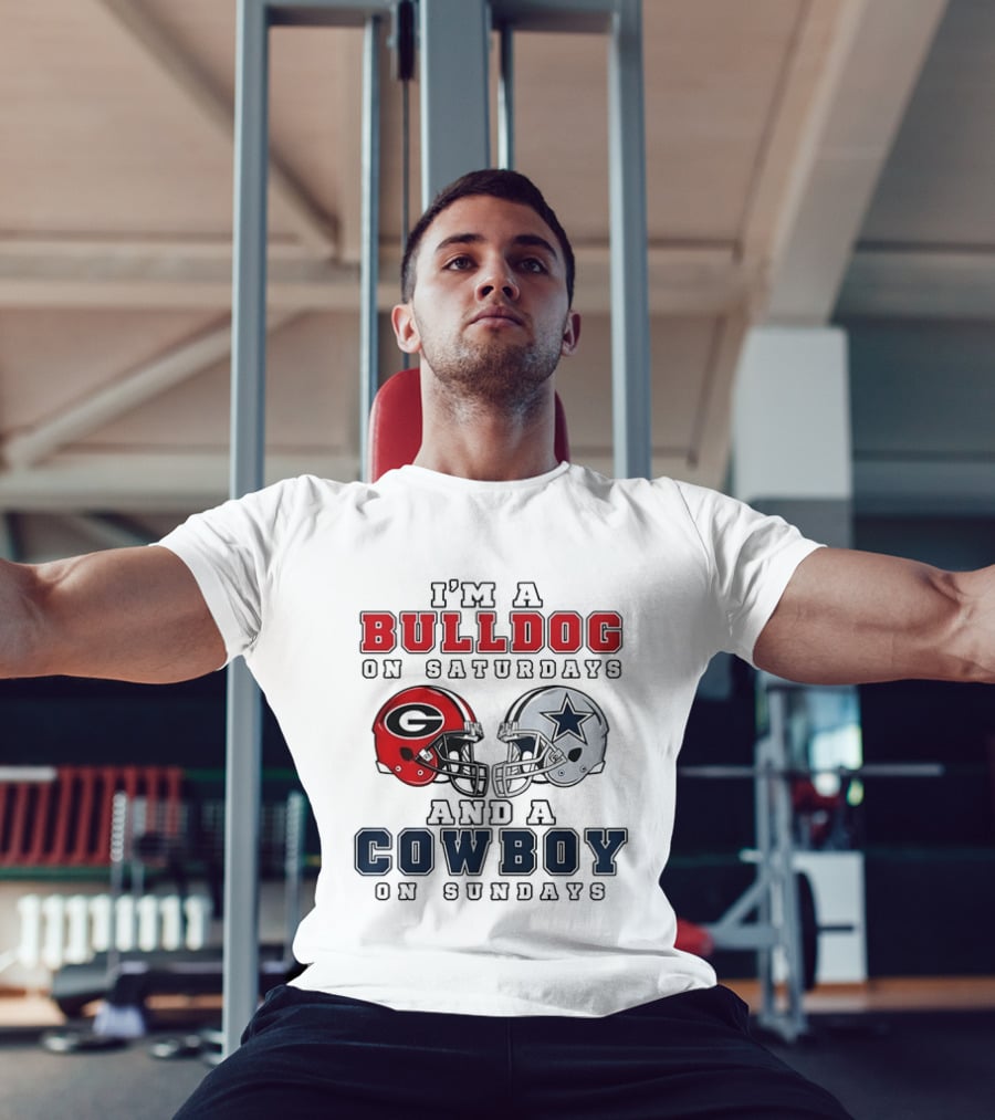 I'm A Bulldog On Saturdays And A Cowboy On Sundays Football Helmets T-Shirt