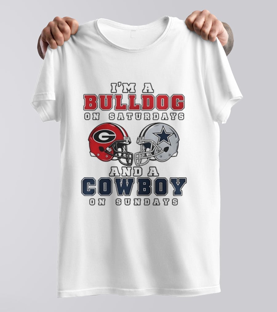 I'm A Bulldog On Saturdays And A Cowboy On Sundays Football Helmets T-Shirt