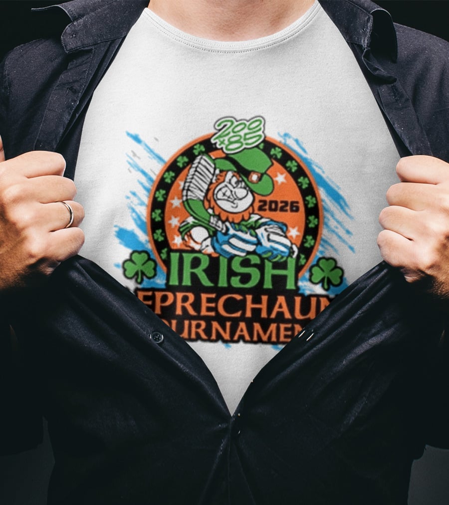 Irish Leprechaun Tournament 2026 Clover Emblem And Green Hat Celebration T-Shirt
