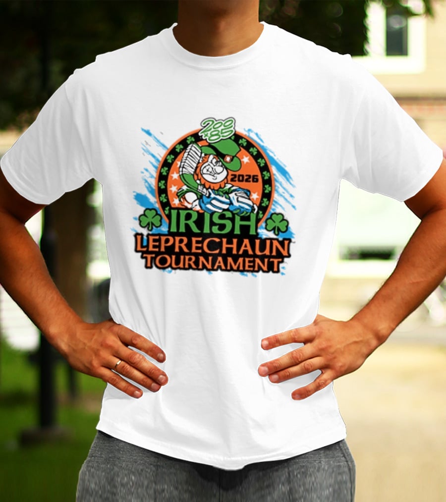 Irish Leprechaun Tournament 2026 Clover Emblem And Green Hat Celebration T-Shirt