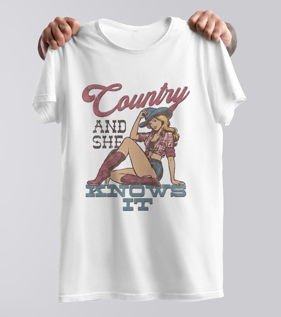 Country And She Knows It Cowgirl Western Boots And Hat T-Shirt