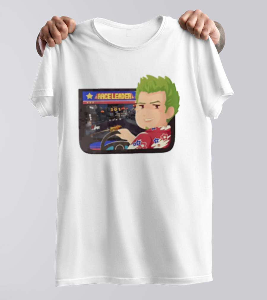 Race Leader Arcade Game Green Hair Cartoon Driver T-Shirt