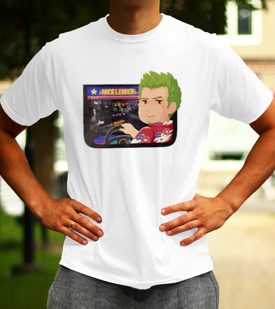 Race Leader Arcade Game Green Hair Cartoon Driver T-Shirt