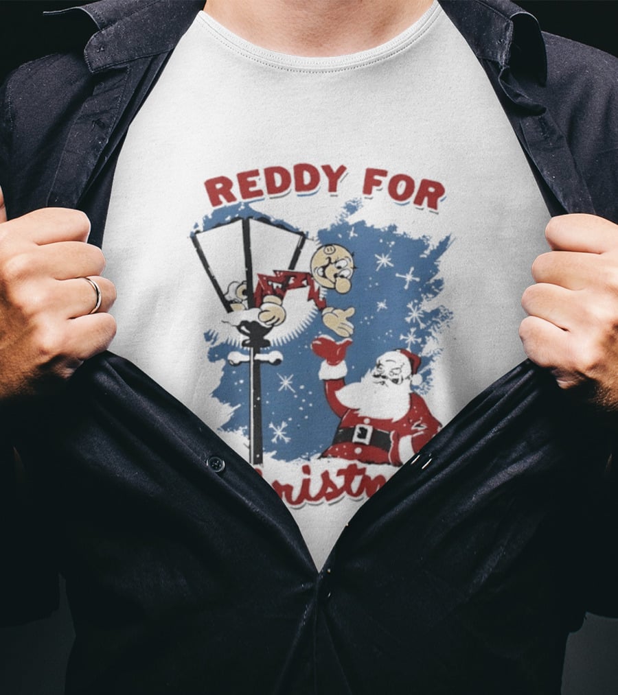 Reddy Kilowatt Reddy For Christmas Holiday Cheer Santa Lamp Post T-Shirt