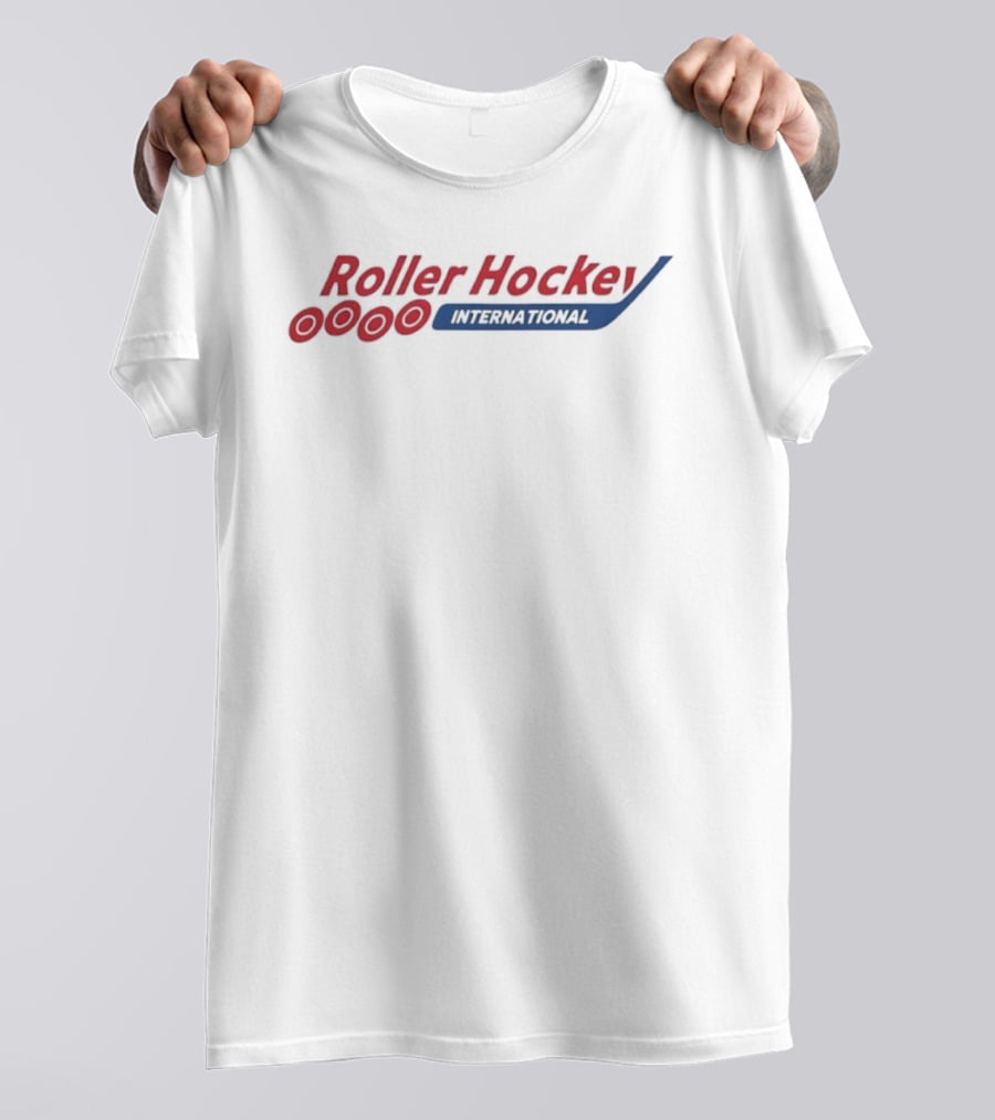Roller Hockey International RHI Red And Blue Text With Puck T-Shirt
