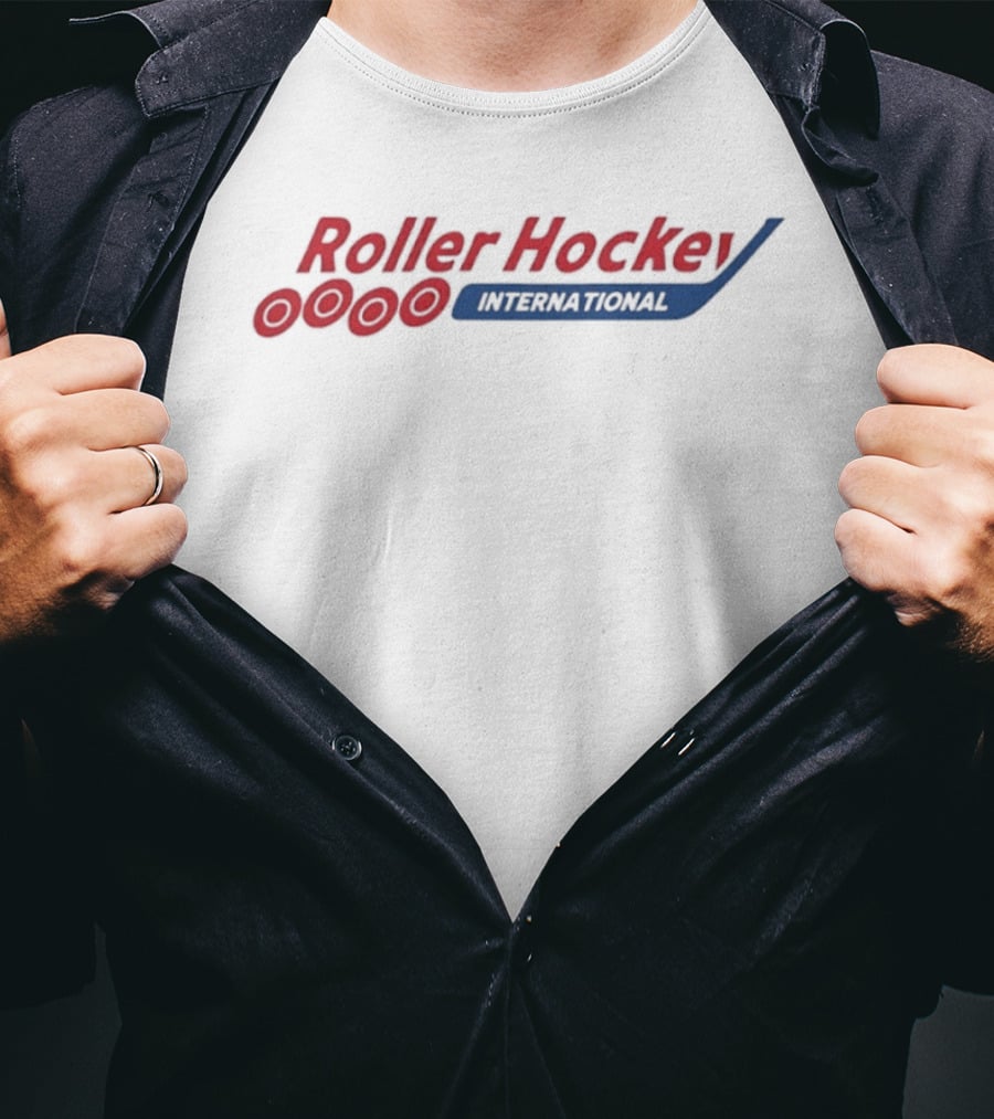 Roller Hockey International RHI Red And Blue Text With Puck T-Shirt