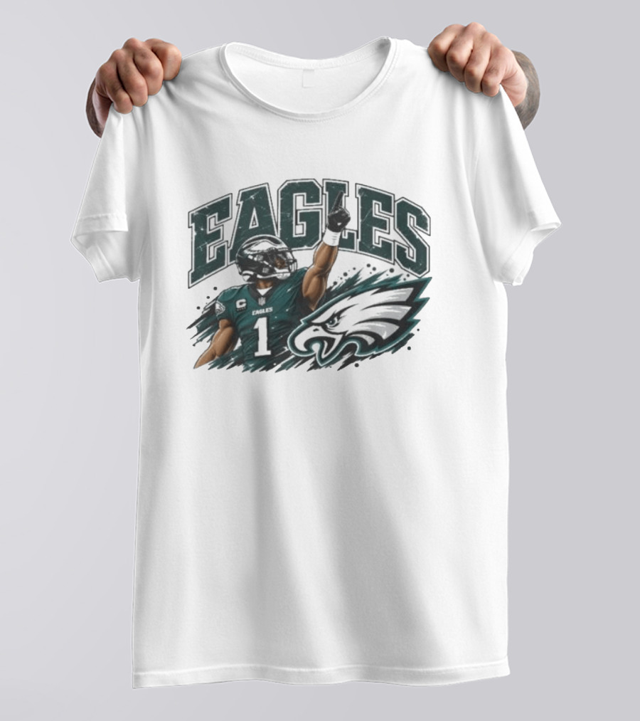 Eagles Quarterback Number One Victory Celebration Football T-Shirt