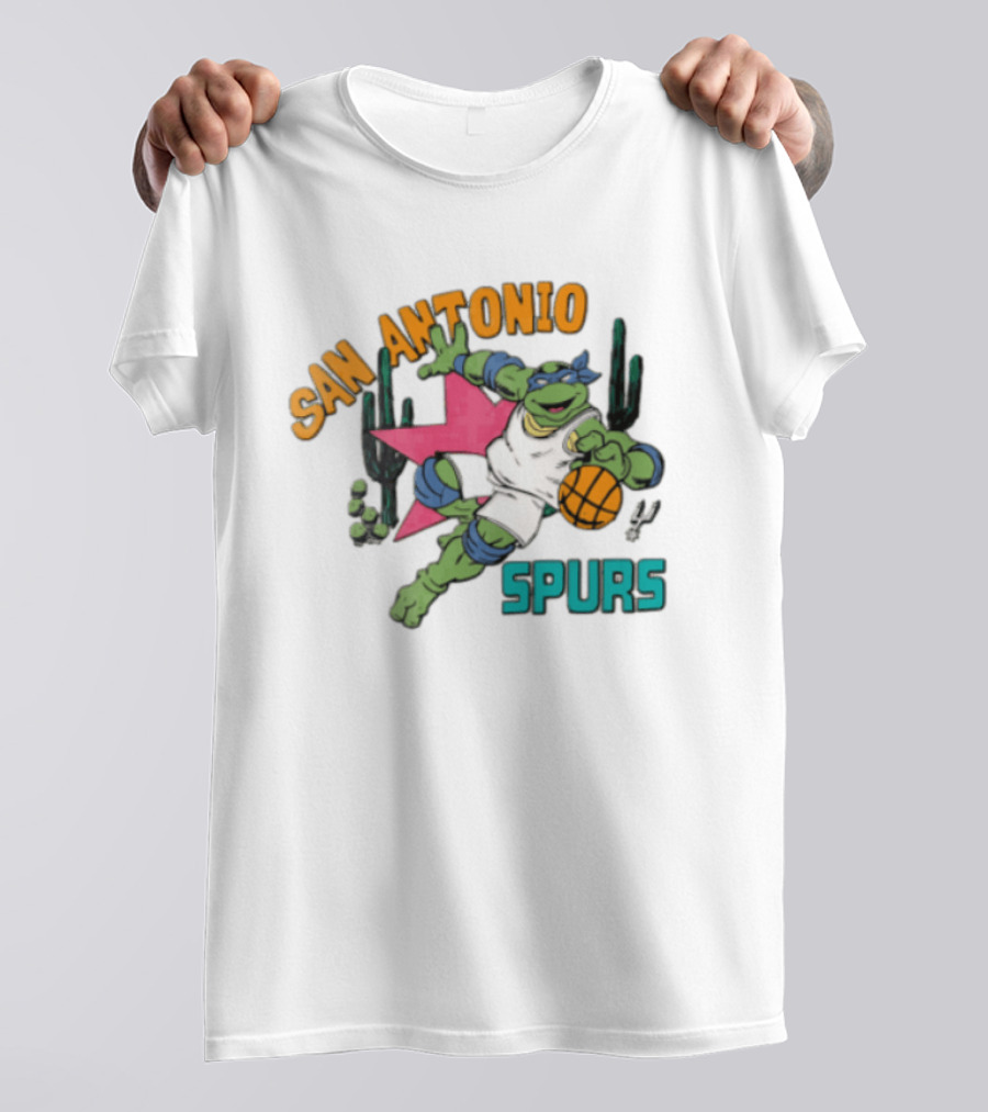San Antonio Spurs Cartoon Turtle Dribbling Basketball Cacti T-Shirt