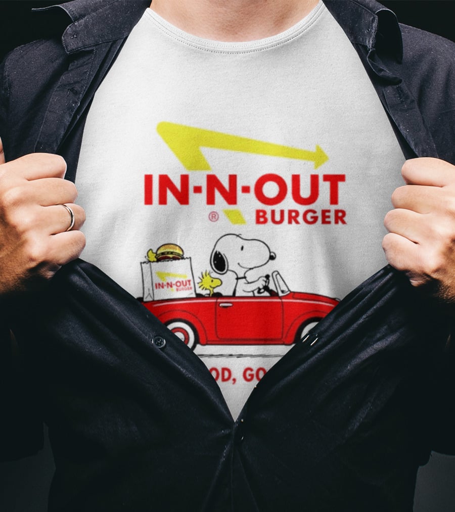 In N Out Burger Snoopy Woodstock Driving Red Convertible Good Food Good Mood T-Shirt