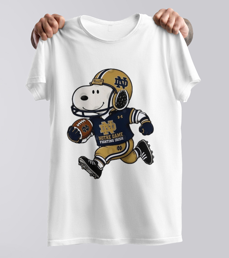 Snoopy Playing Football Notre Dame Fighting Irish ND Team Fan Gear T-Shirt