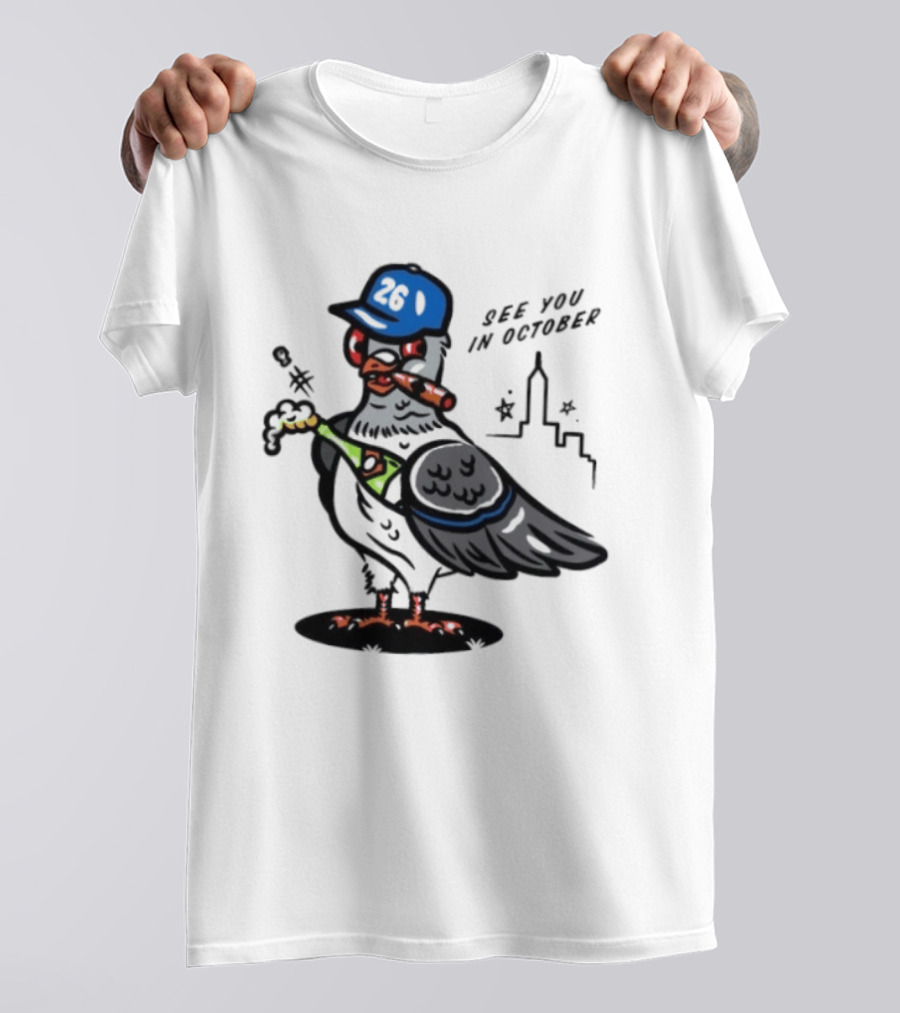New York Mets Pigeon See You In October 26 Baseball City Skyline T-Shirt