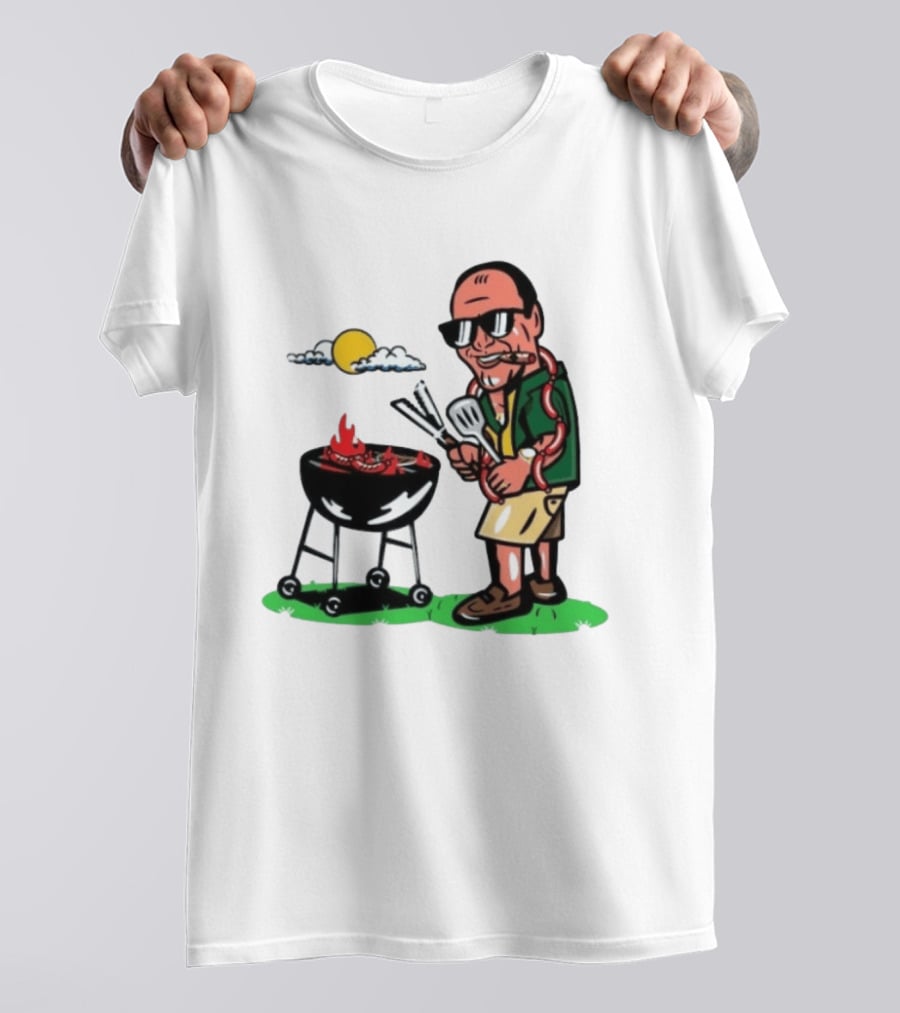 Tony Soprano Grilling Sausages Cartoon Funny BBQ Scene T-Shirt