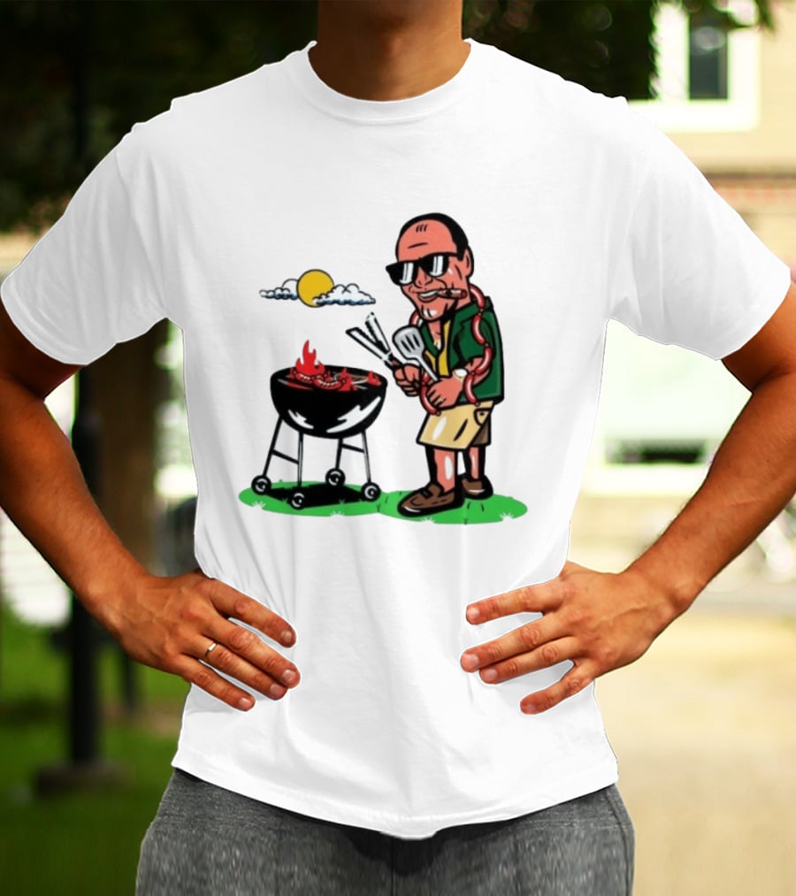 Tony Soprano Grilling Sausages Cartoon Funny BBQ Scene T-Shirt