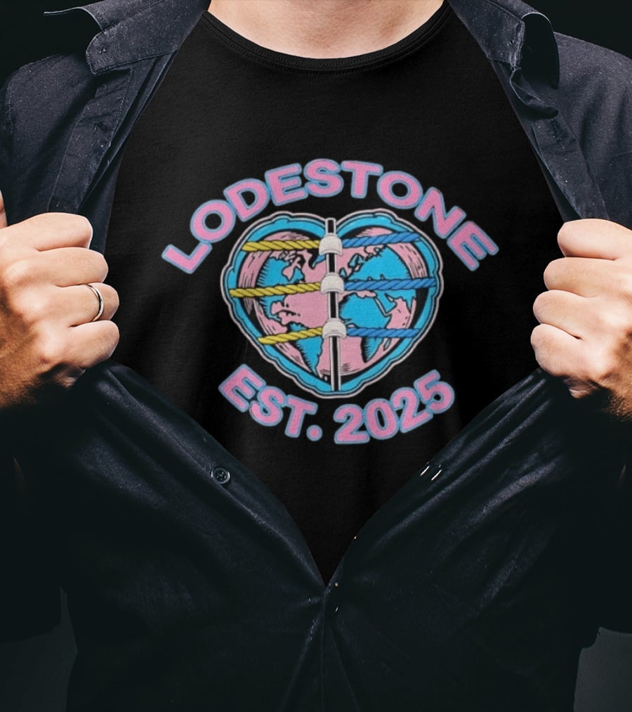 Lodestone Est 2025 Heart Globe World Map With Colorful Rope T-Shirt