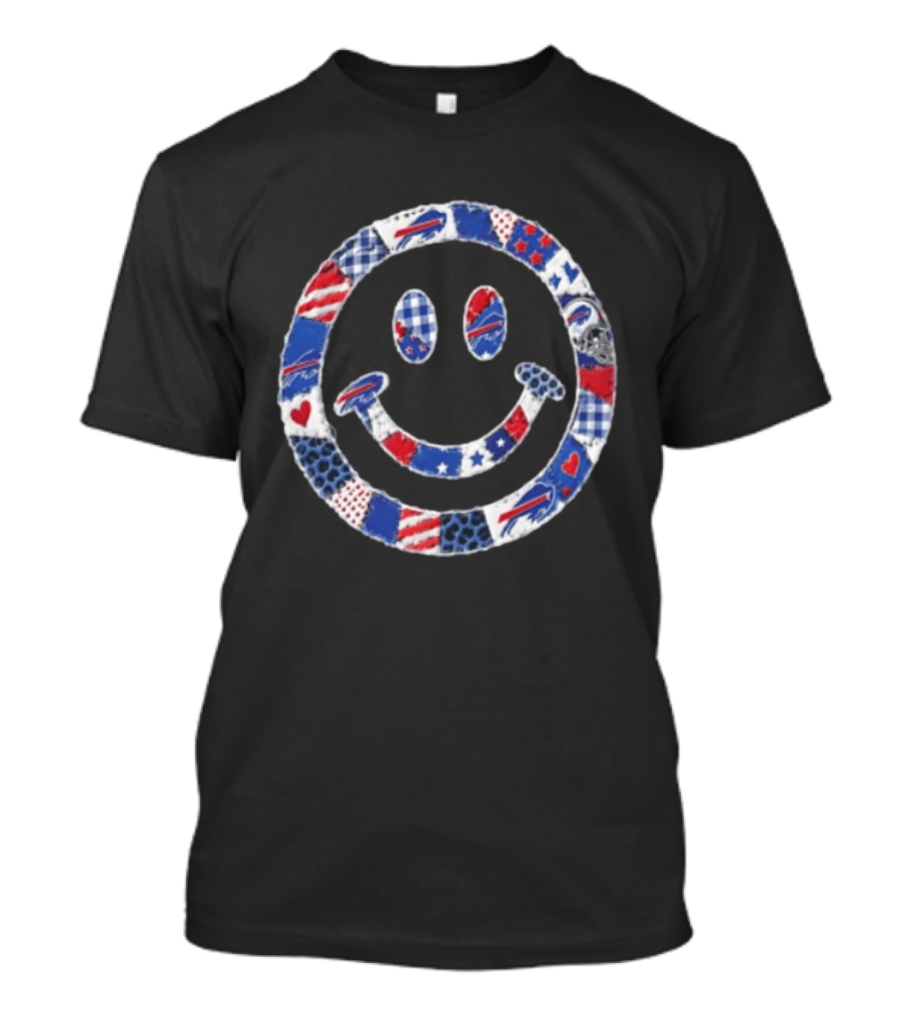 Buffalo Bills Smiley Face Patchwork NFL Football Team T-Shirt