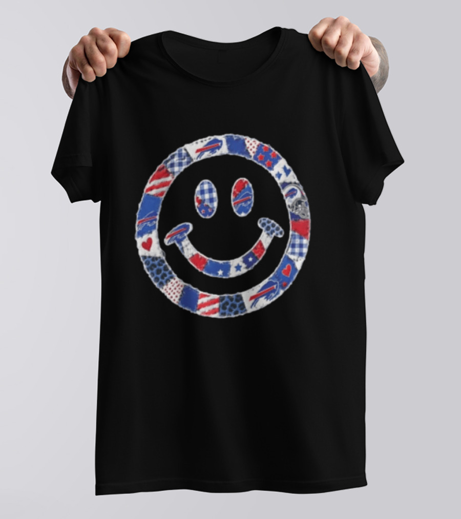 Buffalo Bills Smiley Face Patchwork NFL Football Team T-Shirt