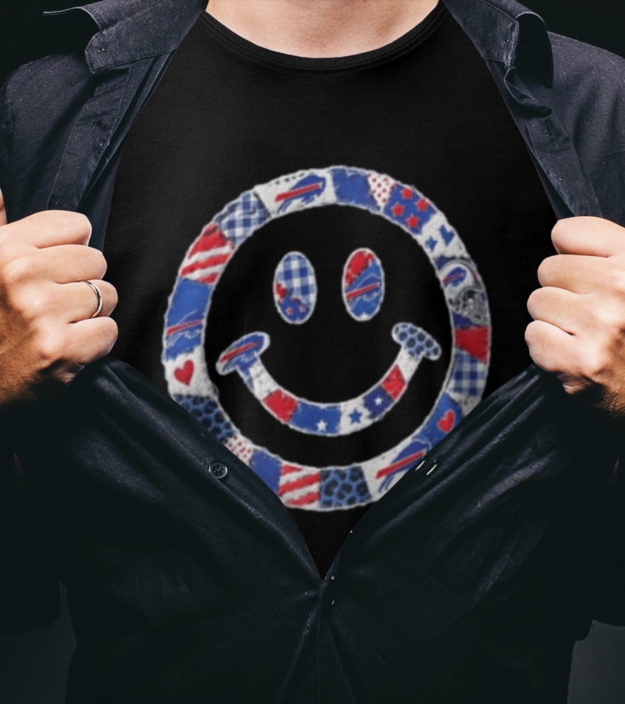 Buffalo Bills Smiley Face Patchwork NFL Football Team T-Shirt