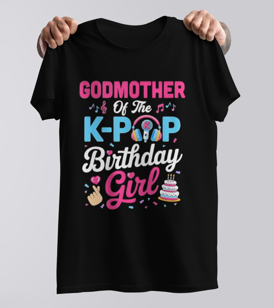 Godmother Of The K Pop Birthday Girl Music Headphones Cake T-Shirt