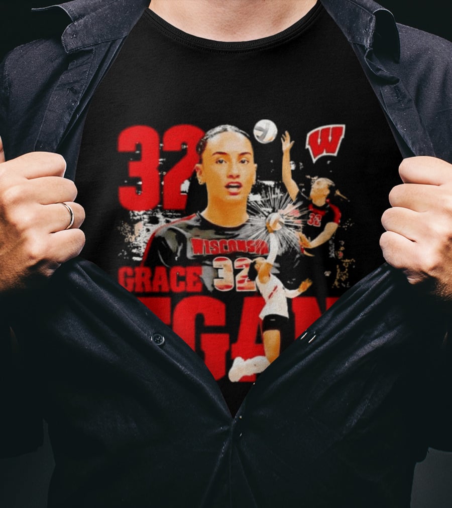 Grace Egan Wisconsin Volleyball 32 NCAA Team Player Action T-Shirt