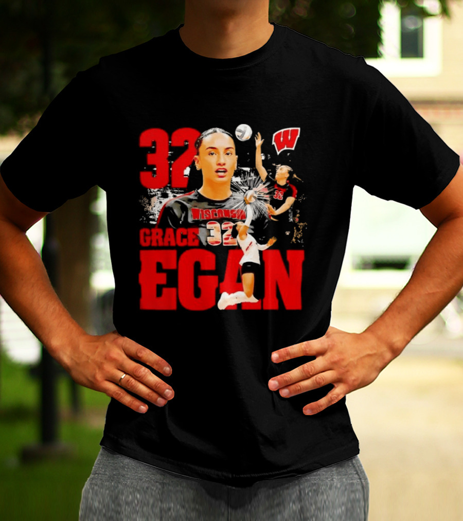 Grace Egan Wisconsin Volleyball 32 NCAA Team Player Action T-Shirt