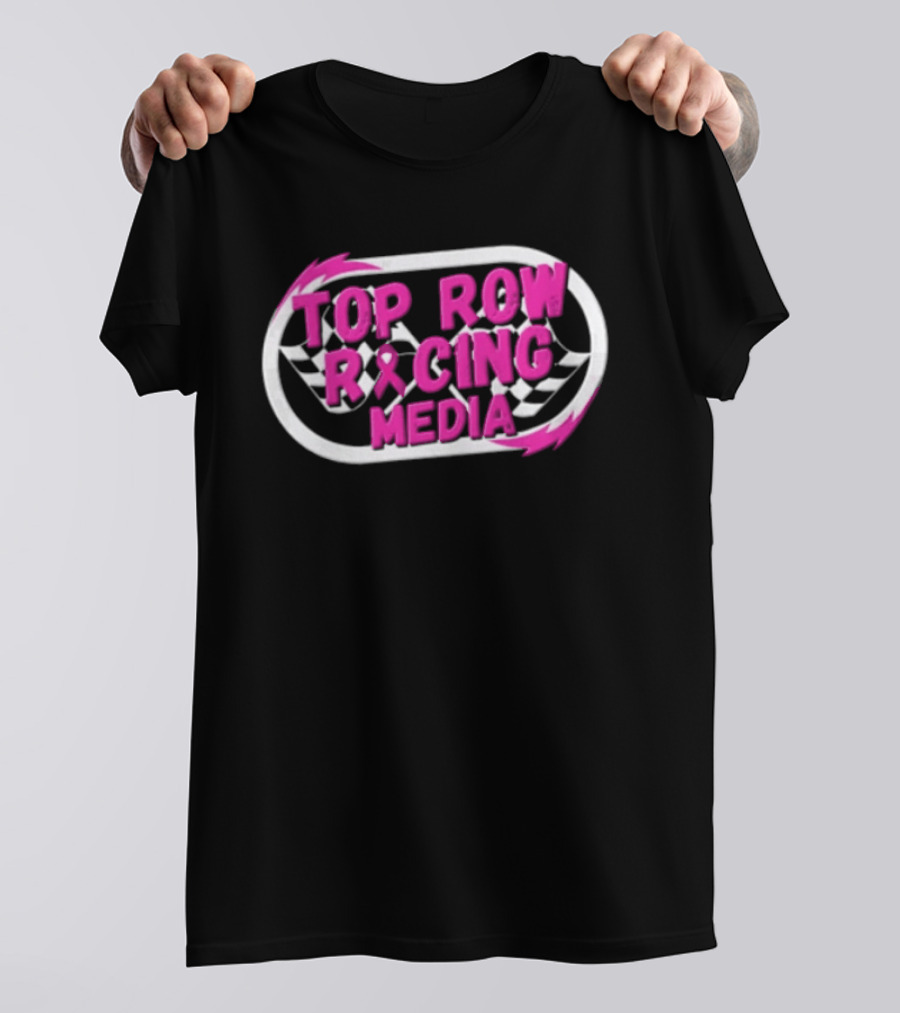Top Row Racing Media Pink Checkered Flags Ribbon T-Shirt