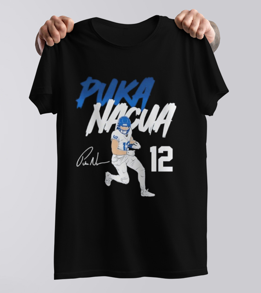 Puka Nacua Los Angeles Rams Football Player 12 Signature And Action Pose T-Shirt