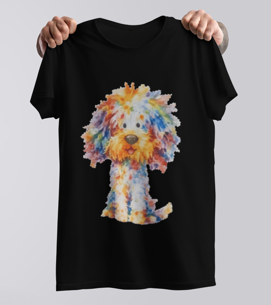 Watercolor Fluffy Dog Colorful Brushstrokes T-Shirt