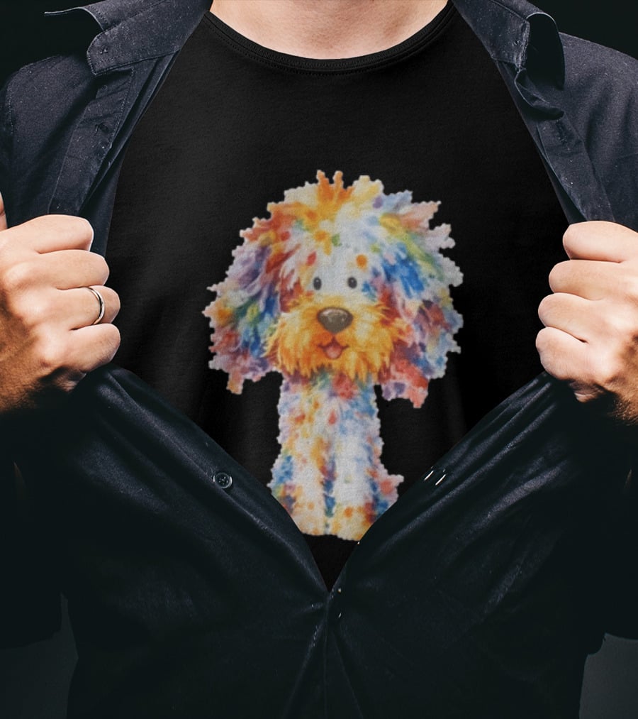 Watercolor Fluffy Dog Colorful Brushstrokes T-Shirt
