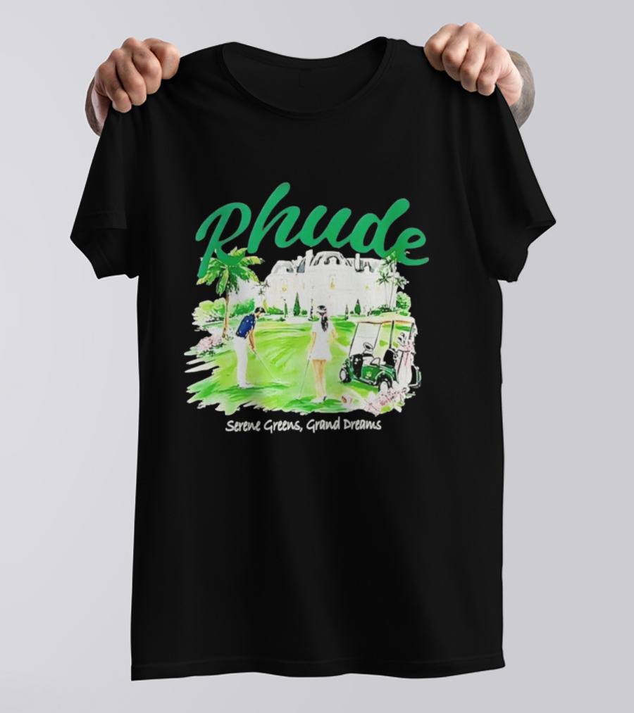 Rhude Serene Greens Grand Dreams Golf Scene Classic Polo Players And Golf Cart Mansion T-Shirt