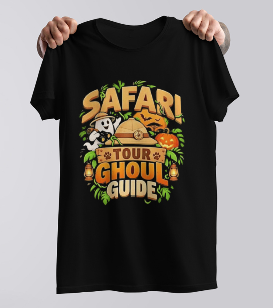 Safari Tour Ghoul Guide Halloween Ghost Pumpkin Adventure T-Shirt