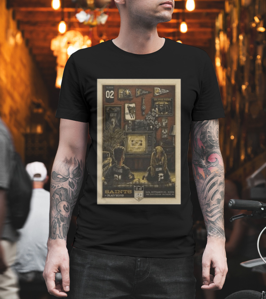 Saints Vs Ravens Week 2 Game Day September 20 2026 Retro Art Baltimore Stadium T-Shirt