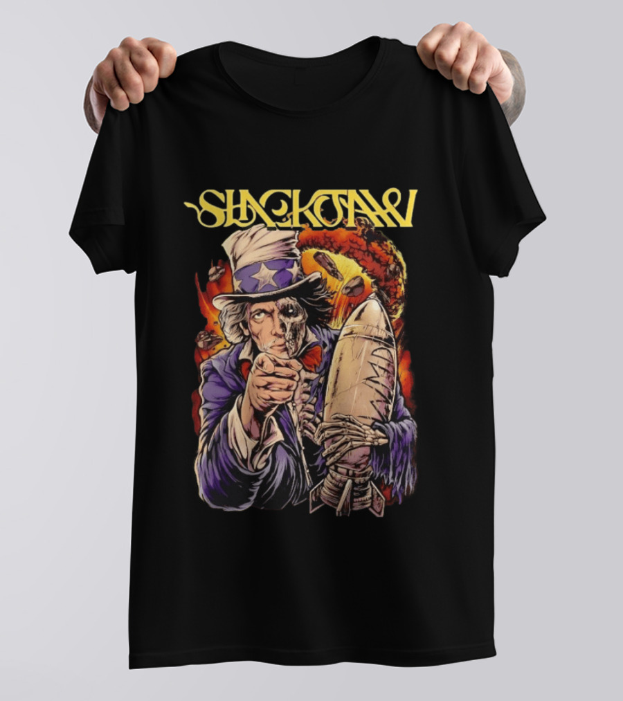 Shackjaw Uncle Sam MAD Bomb Nuclear Metal Explosion Skeleton T-Shirt