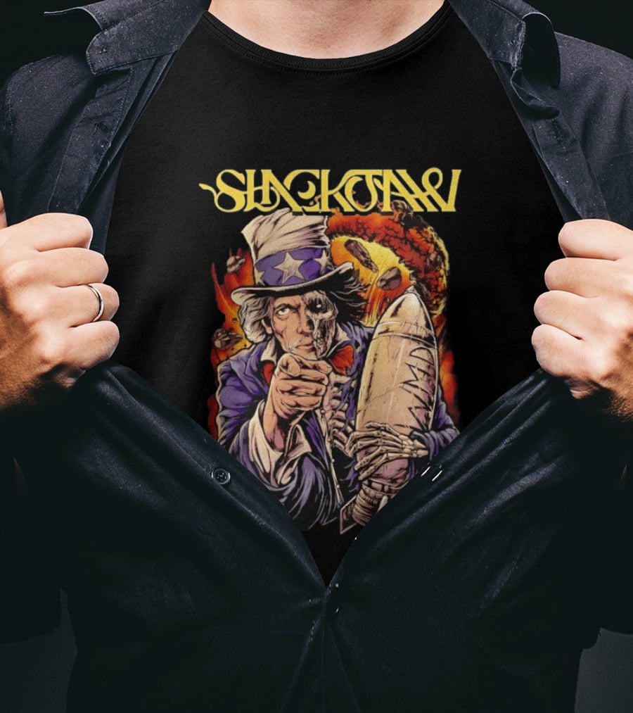 Shackjaw Uncle Sam MAD Bomb Nuclear Metal Explosion Skeleton T-Shirt