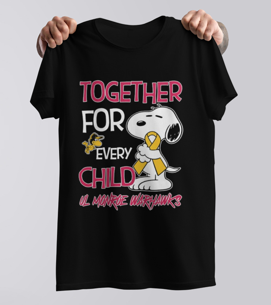 Snoopy Together For Every Child UL Monroe Warhawks Peanuts Support T-Shirt