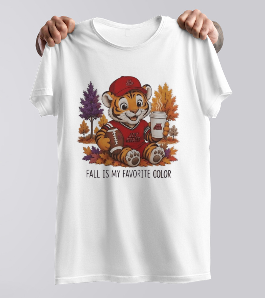 Jax State Tiger Fall Is My Favorite Color Cute Cartoon Tiger Football Autumn Leaves T-Shirt