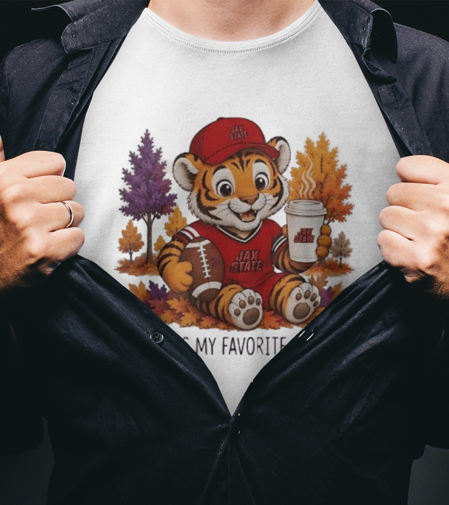 Jax State Tiger Fall Is My Favorite Color Cute Cartoon Tiger Football Autumn Leaves T-Shirt