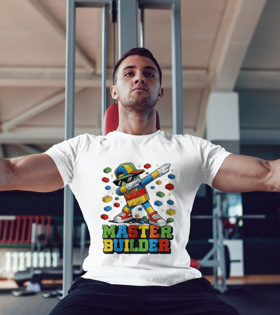 Master Builder Dabbing Colorful Brick Building Blocks T-Shirt