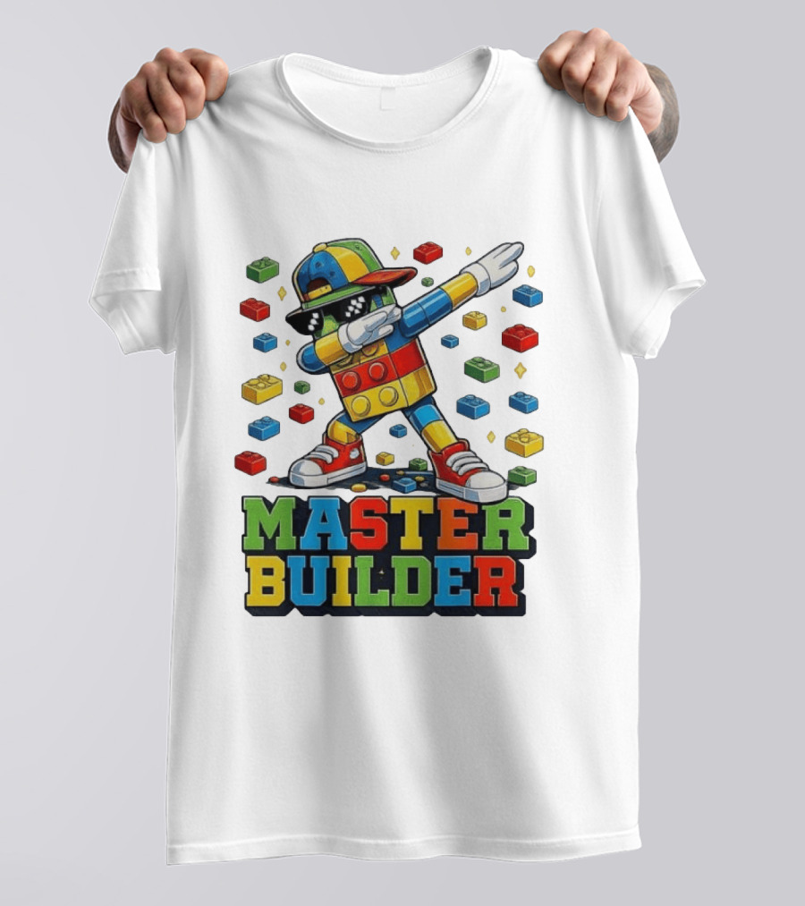 Master Builder Dabbing Colorful Brick Building Blocks T-Shirt