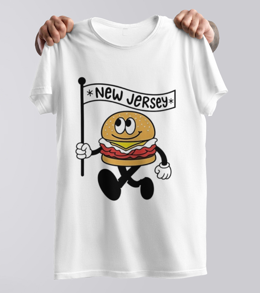 New Jersey Walking Burger Cartoon Food T-Shirt
