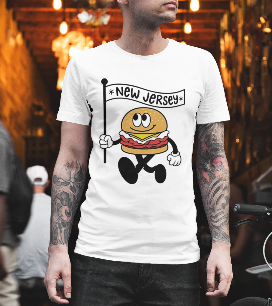 New Jersey Walking Burger Cartoon Food T-Shirt