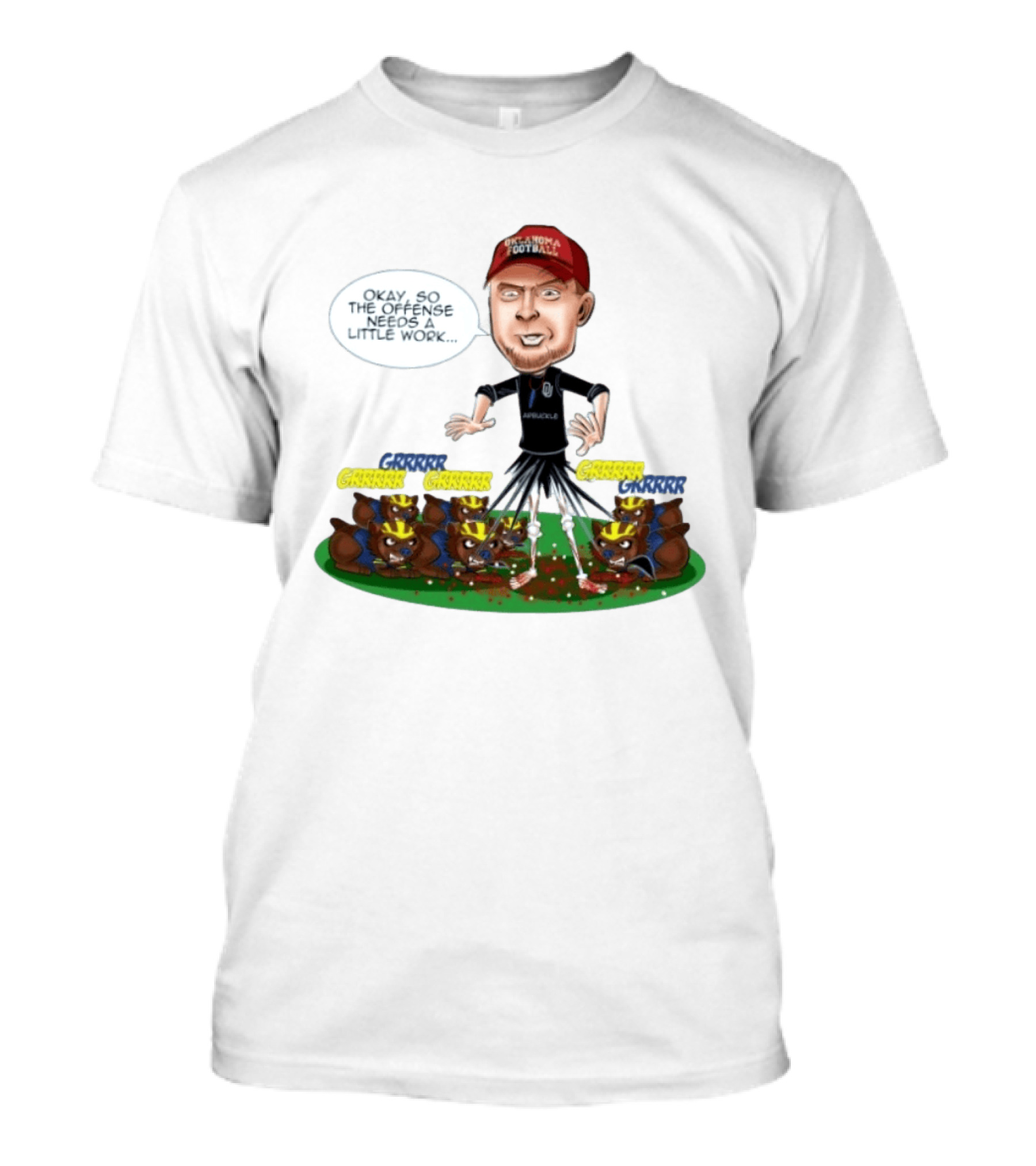 Oklahoma Football Coach Arbuckle Offense Skeleton Cartoon Needs A Little Work T-Shirt