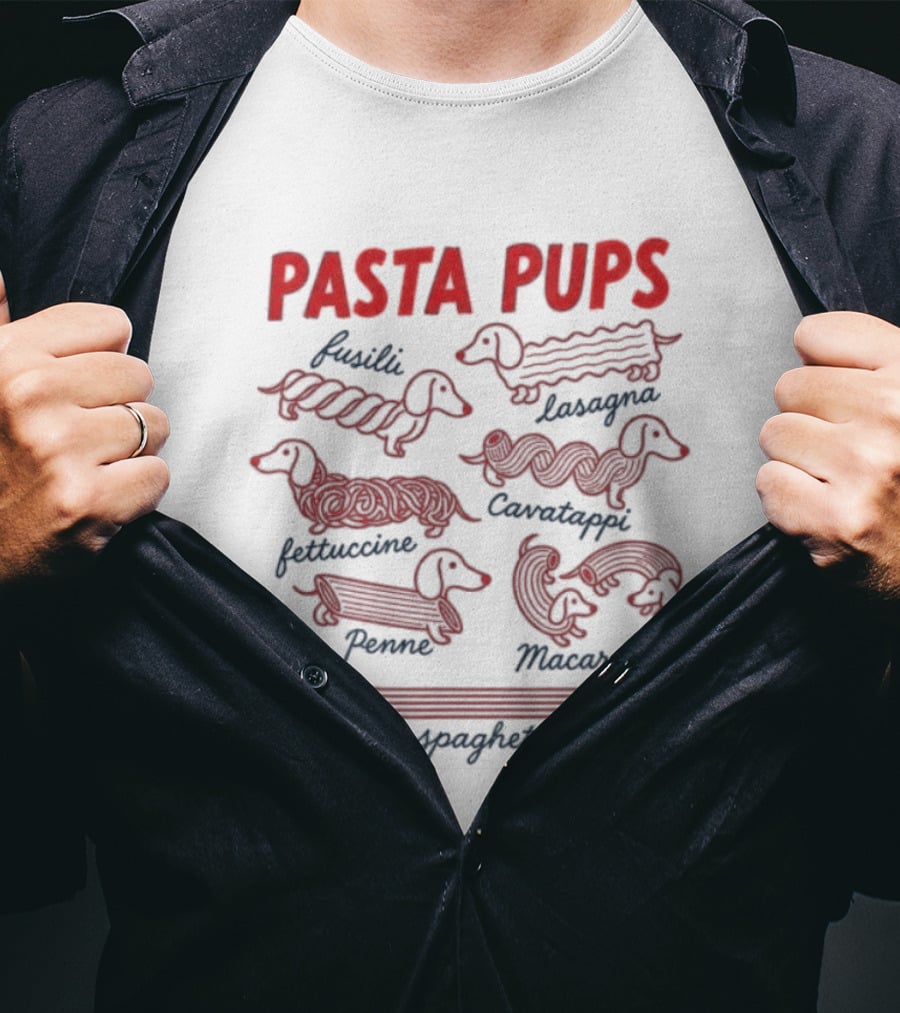 Pasta Pups Fusilli Lasagna Fettuccine Cavatappi Penne Macaroni Spaghetti Dogs T-Shirt