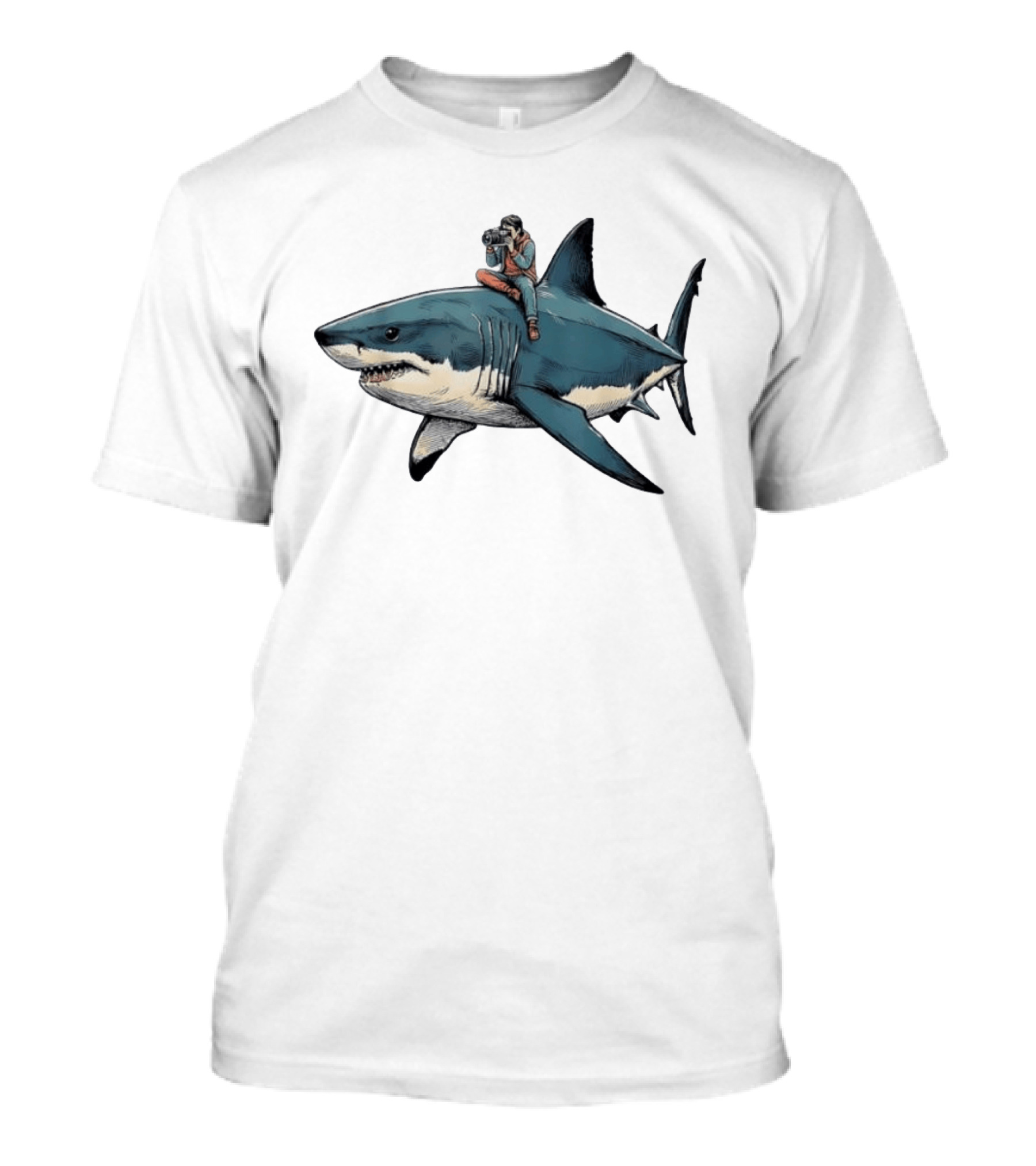 Photographer Riding A Great White Shark Adventure T-Shirt
