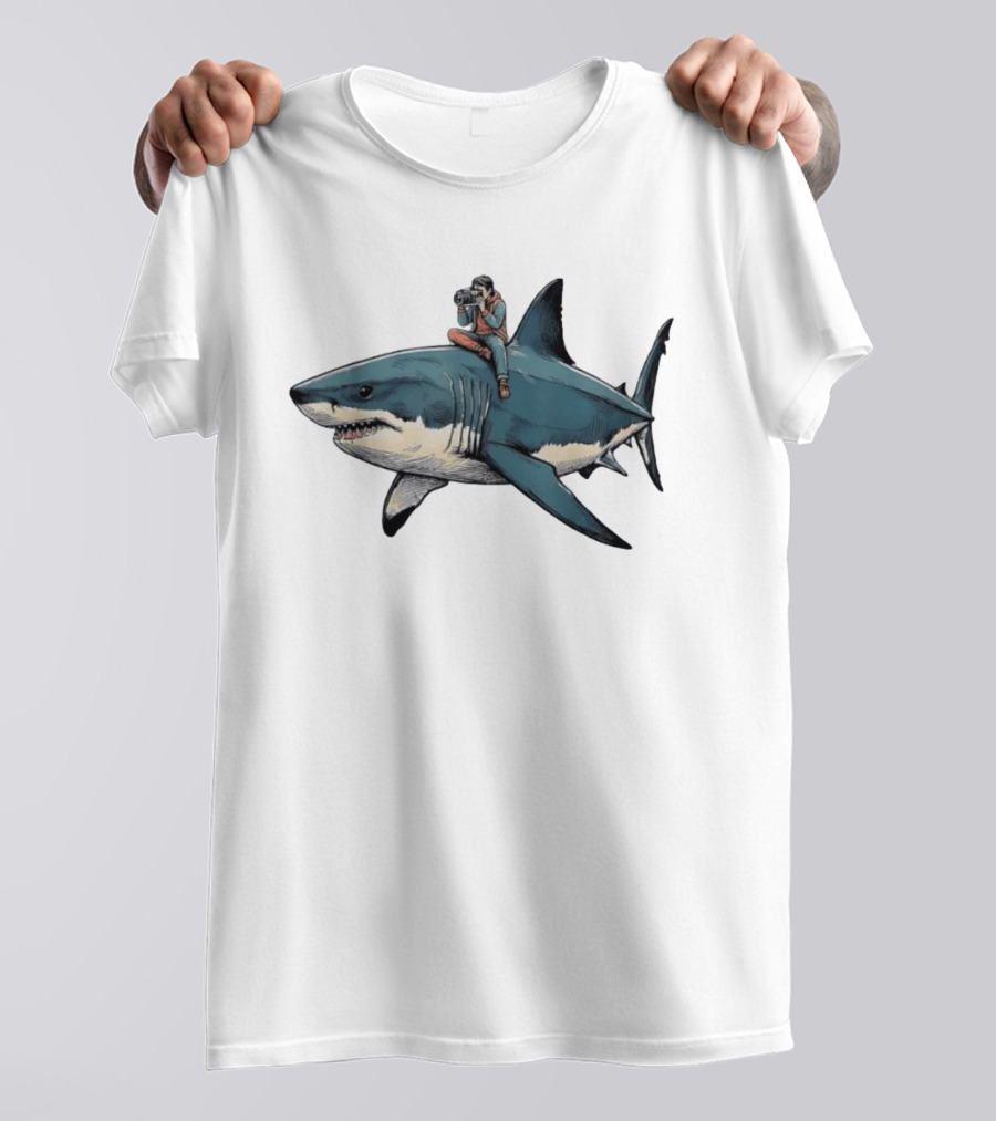 Photographer Riding A Great White Shark Adventure T-Shirt