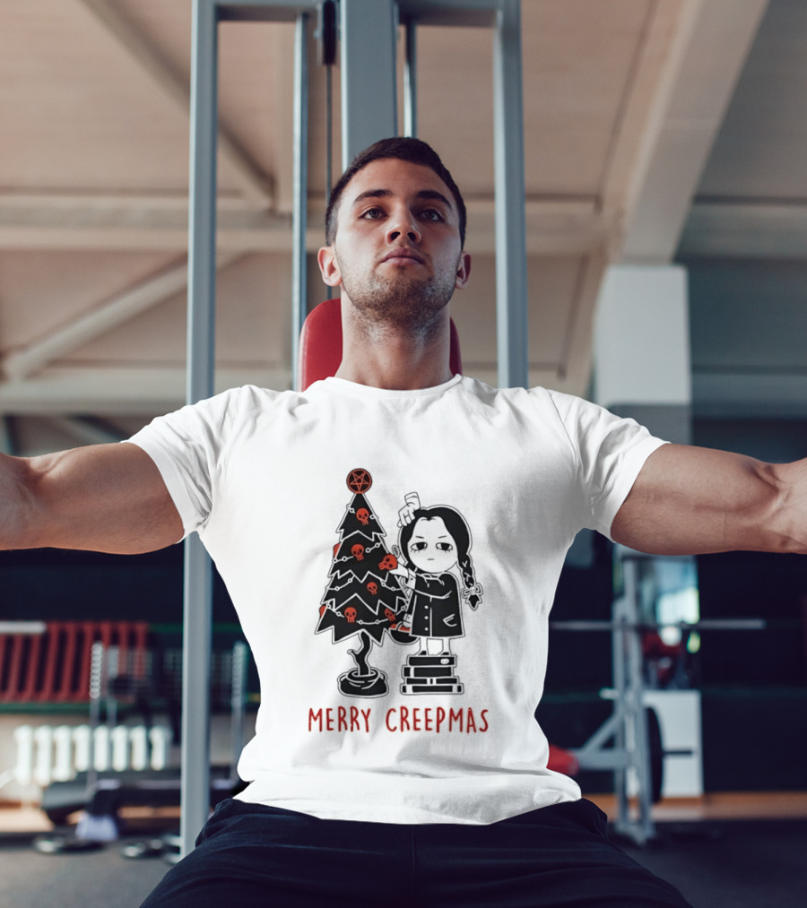 Wednesday Addams Merry Creepmas Goth Christmas Skulls Tree T-Shirt