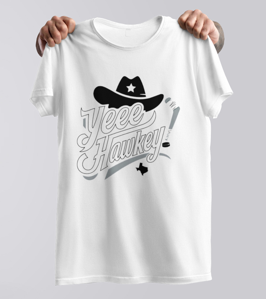 Texas Cowboy Hockey Yeee Hawkey With Star Hat And Sticks T-Shirt